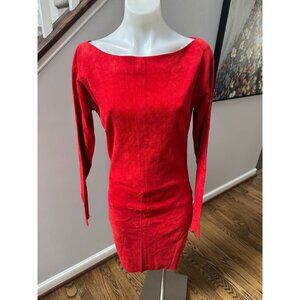 JITROIS Red Bay Kiss Lamb Leather Suede Stretch Long Sleeve Dress Size 38 / 6
